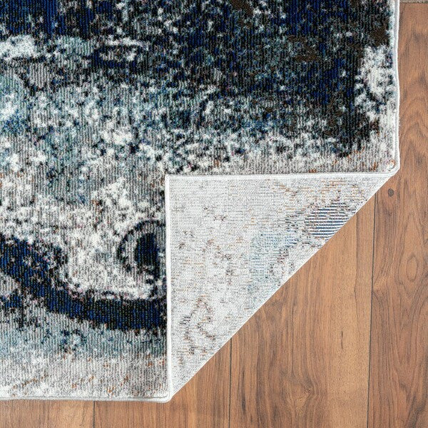 HomeRoots 8' x 10' Shades of Blue and Gray Abstract Marble Area Rug