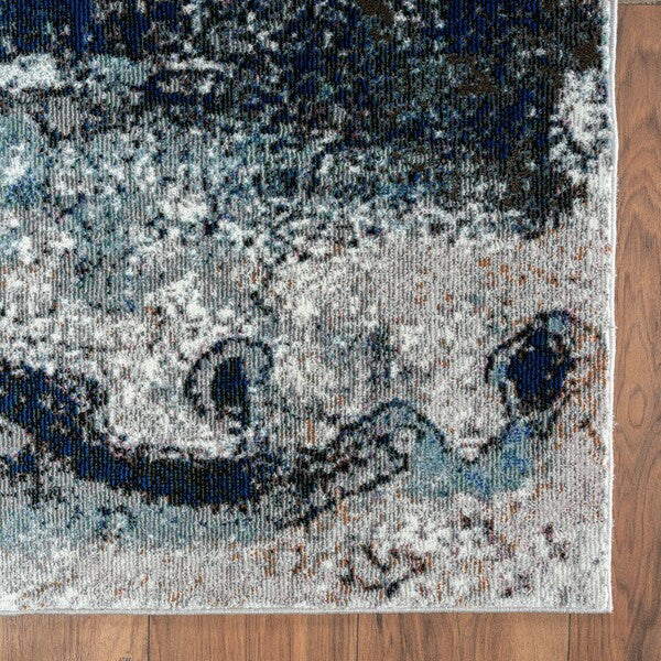 HomeRoots 8' x 10' Shades of Blue and Gray Abstract Marble Area Rug