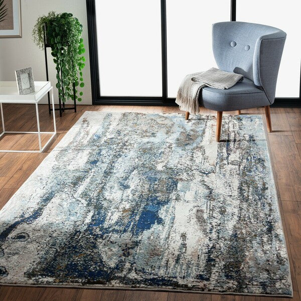 HomeRoots 8' x 10' Shades of Blue and Gray Abstract Marble Area Rug