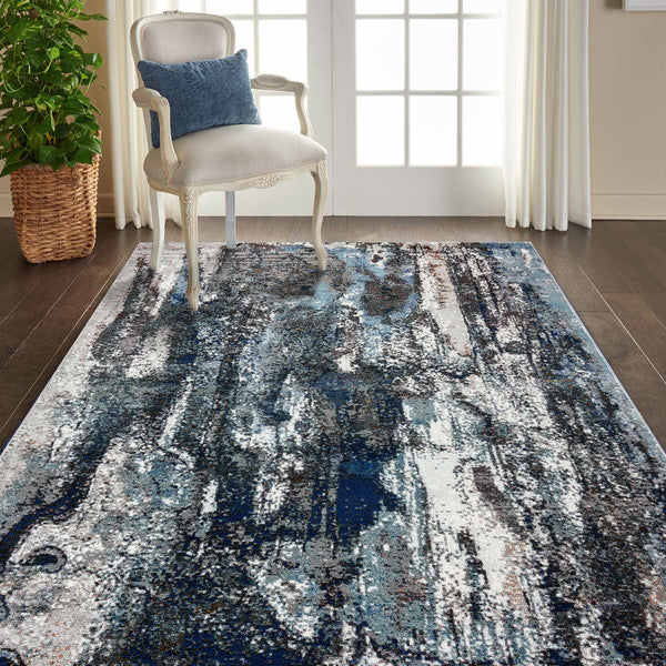 HomeRoots 8' x 10' Shades of Blue and Gray Abstract Marble Area Rug