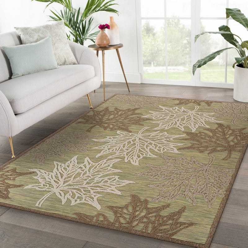 HomeRoots 8' x 10' Tan Maple Leaf Indoor Outdoor Area Rug