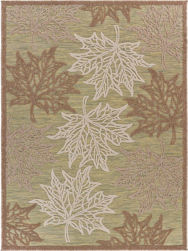 HomeRoots 8' x 10' Tan Maple Leaf Indoor Outdoor Area Rug