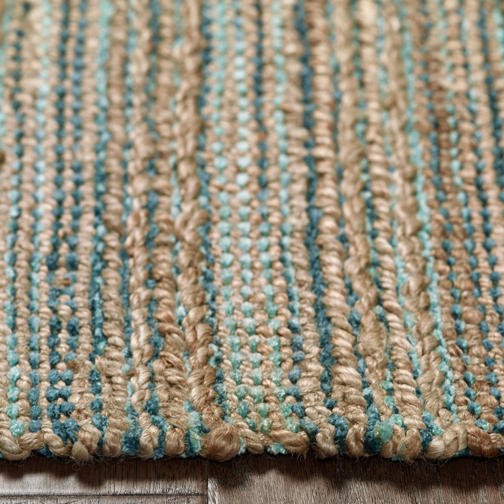 HomeRoots 8' x 10' Teal and Natural Braided Jute Area Rug