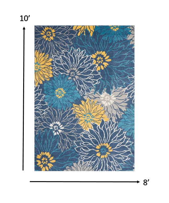 HomeRoots 8’ x 10’ Tropical Flower Area Rug in Blue Finish