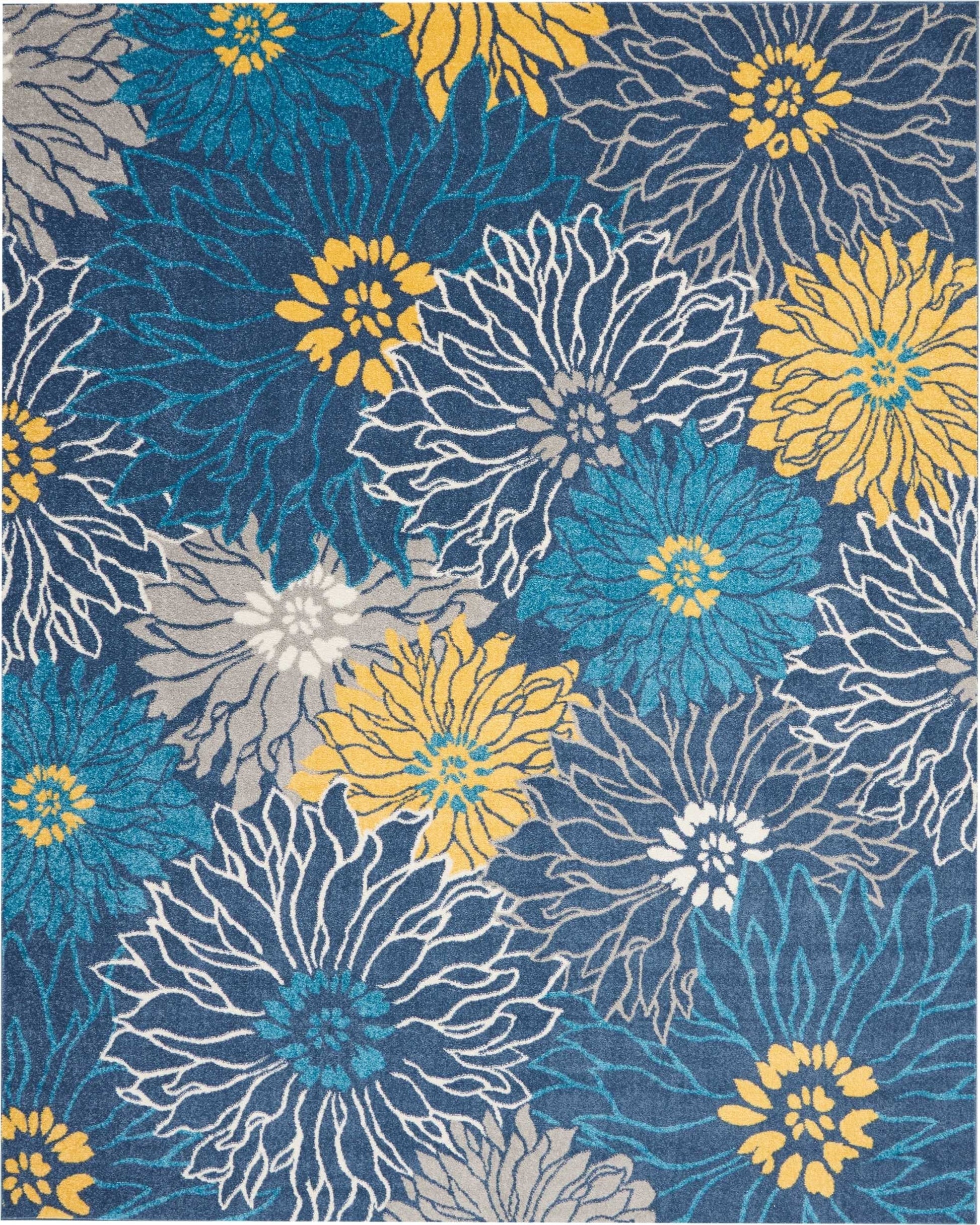 HomeRoots 8’ x 10’ Tropical Flower Area Rug in Blue Finish