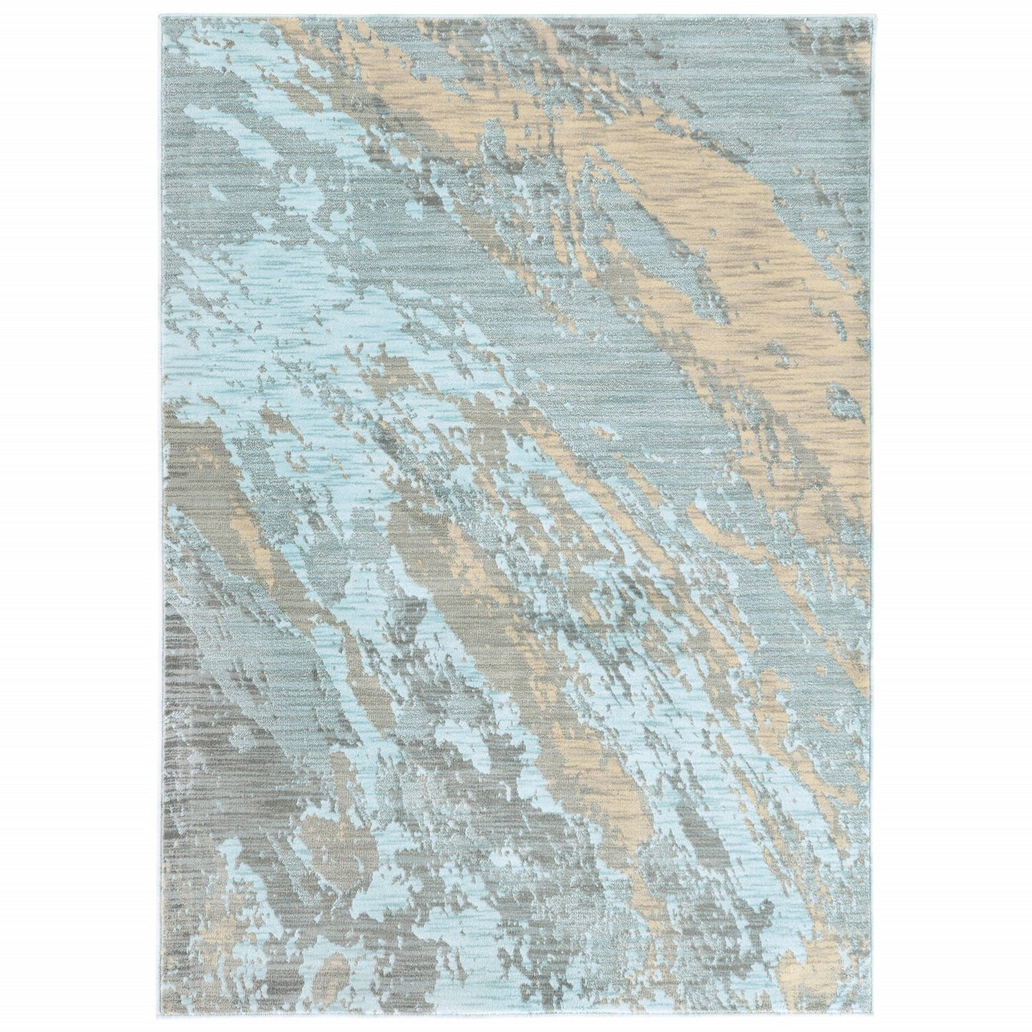 HomeRoots 8' x 11' Blue and Gray Abstract Impasto Area Rug