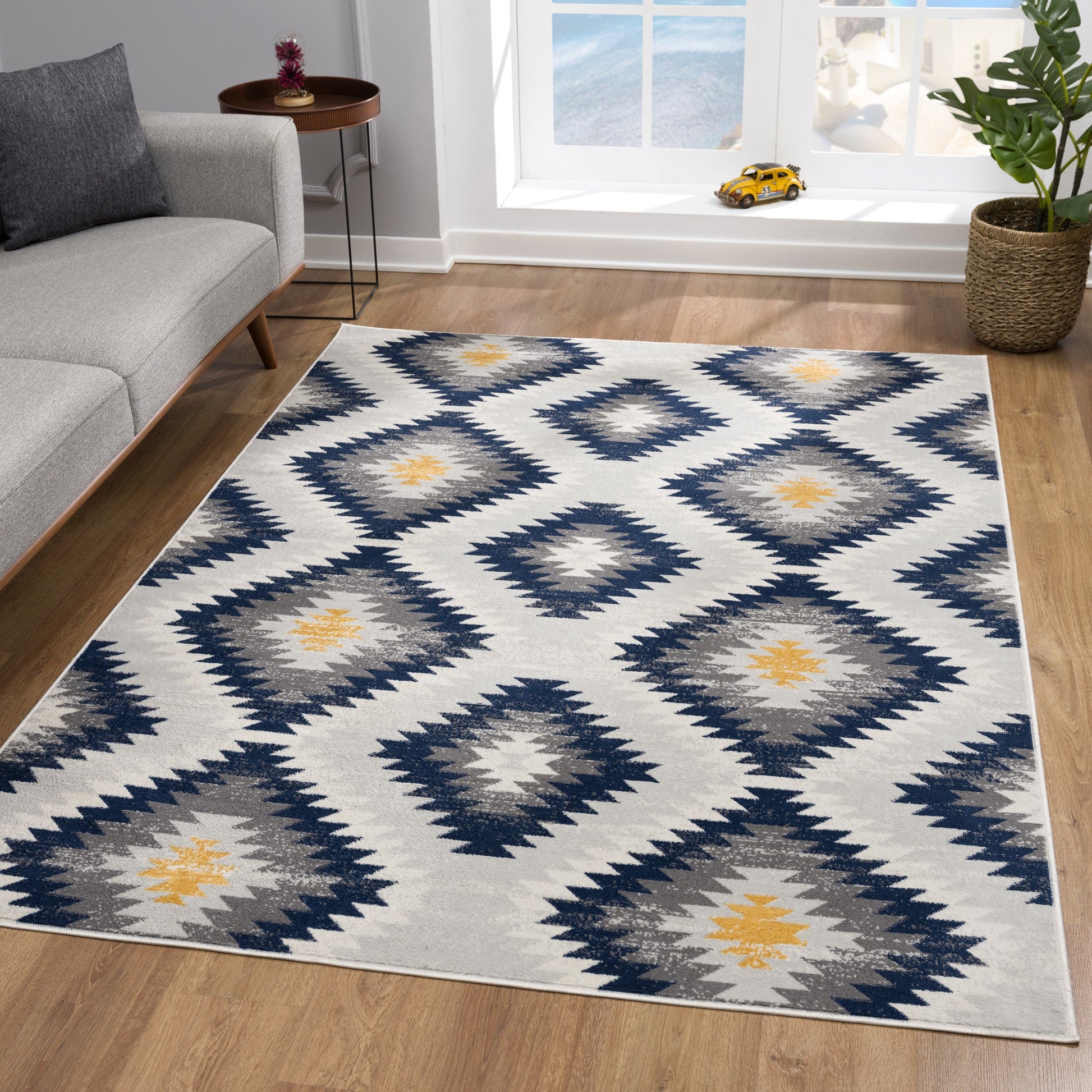 HomeRoots 8' x 11' Blue and Gray Kilim Pattern Area Rug