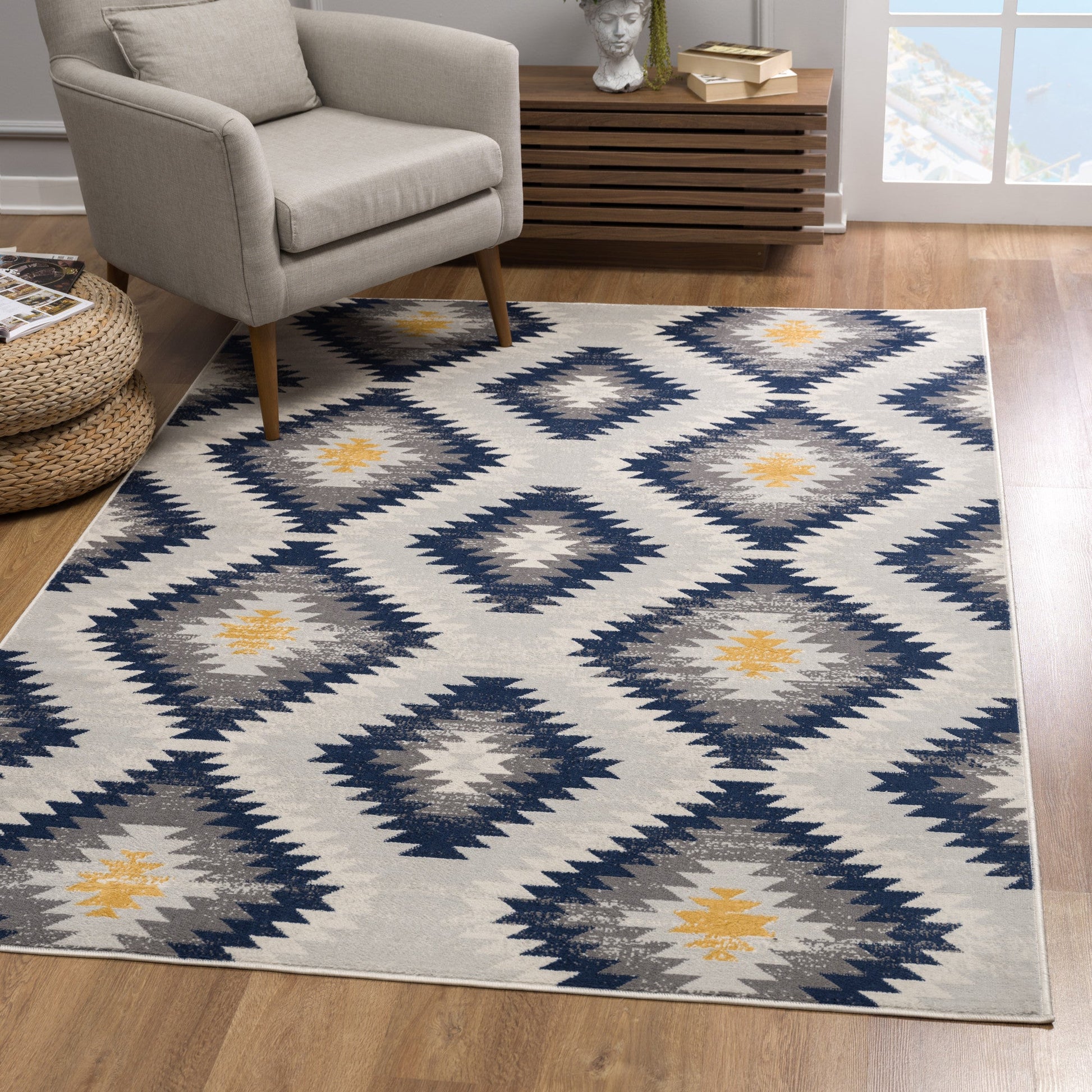 HomeRoots 8' x 11' Blue and Gray Kilim Pattern Area Rug