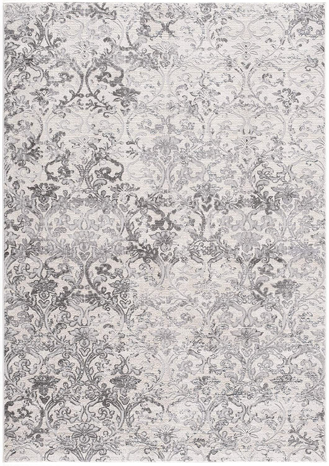 HomeRoots 8' x 11' Cream and Gray Faded Filigree Area Rug