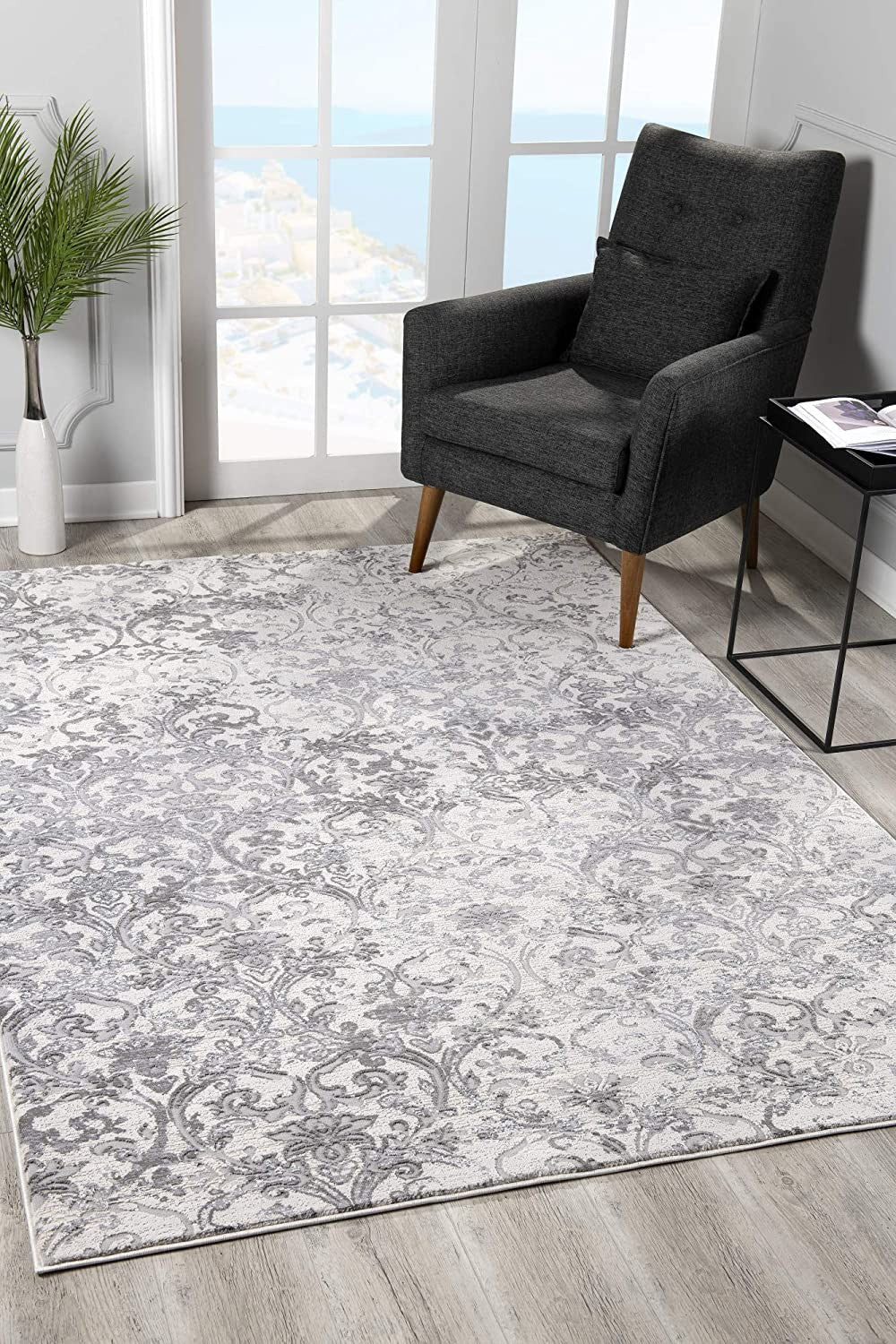 HomeRoots 8' x 11' Cream and Gray Faded Filigree Area Rug