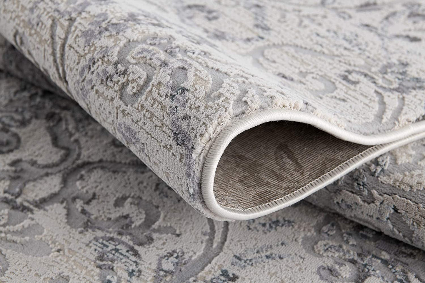 HomeRoots 8' x 11' Cream and Gray Faded Filigree Area Rug