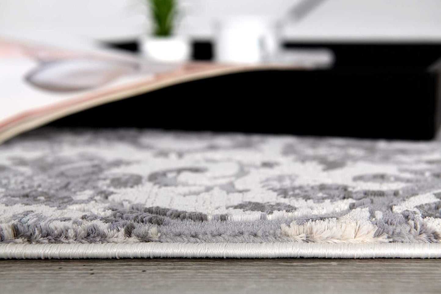HomeRoots 8' x 11' Cream and Gray Faded Filigree Area Rug