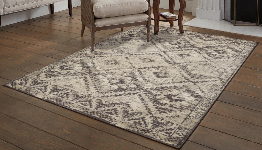 HomeRoots 8' x 11' Gray Beige Distressed Diamond Area Rug