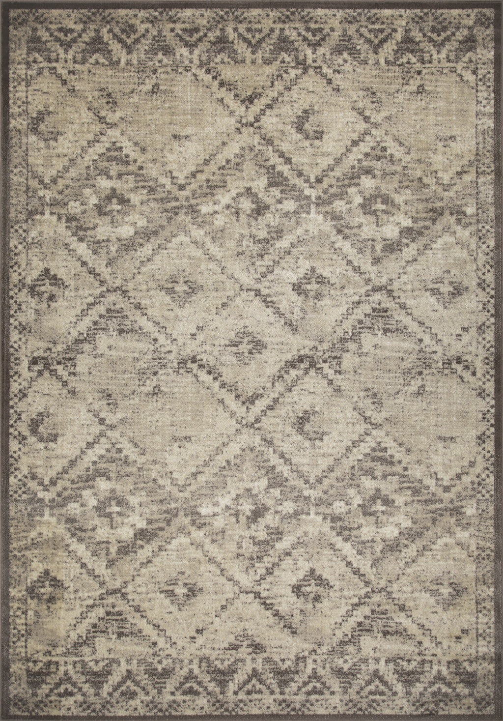 HomeRoots 8' x 11' Gray Beige Distressed Diamond Area Rug