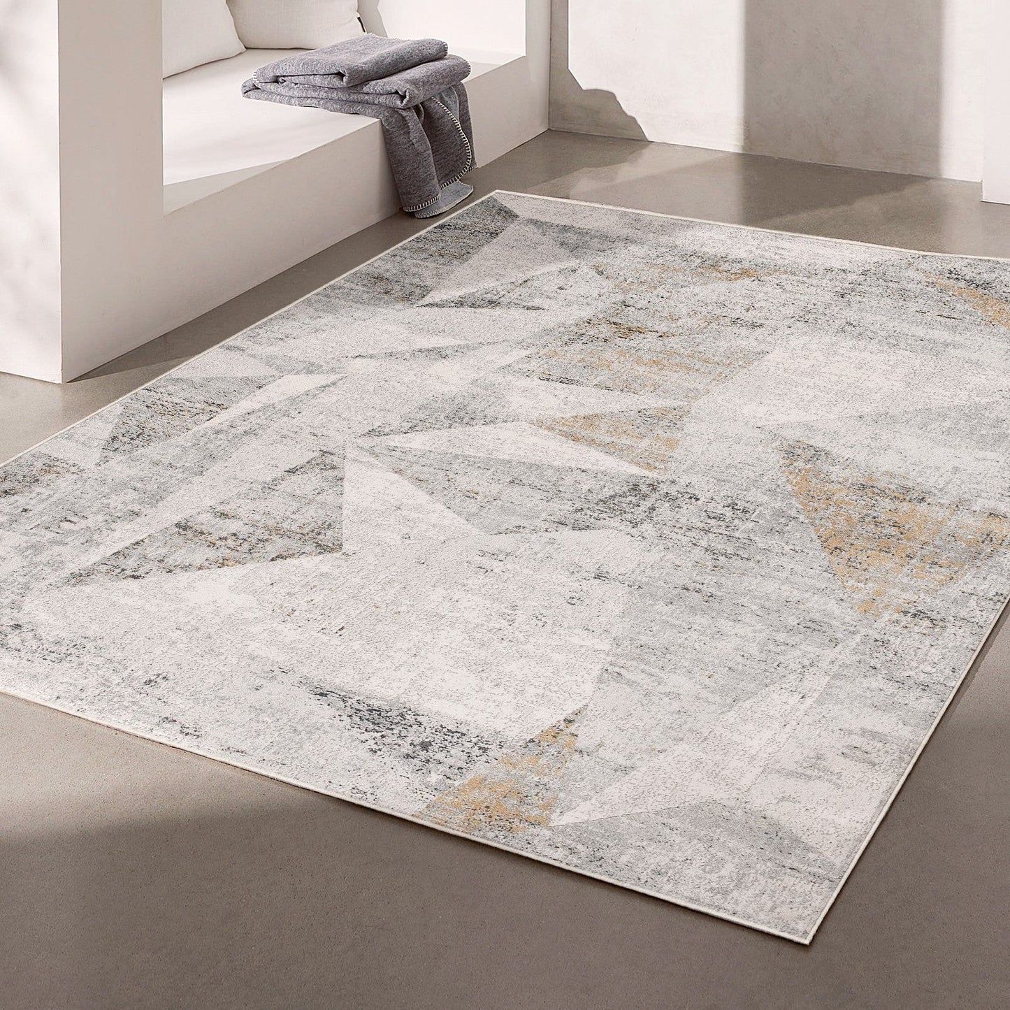 HomeRoots 8' x 11' Gray Distressed Prism Modern Area Rug
