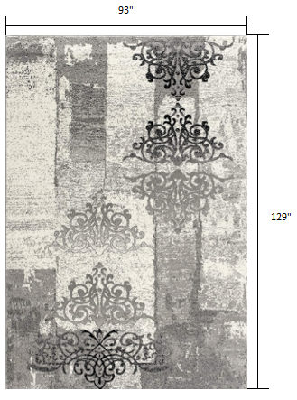 HomeRoots 8' x 11' Gray Faded Filigree Pattern Area Rug