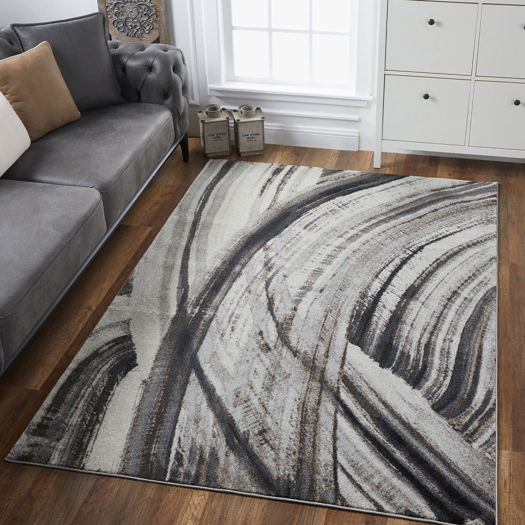 HomeRoots 8' x 11' Gray Ivory Abstract Strokes Modern Area Rug