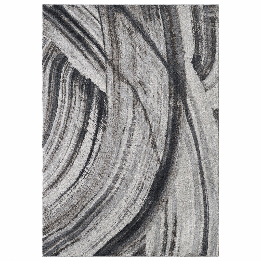 HomeRoots 8' x 11' Gray Ivory Abstract Strokes Modern Area Rug