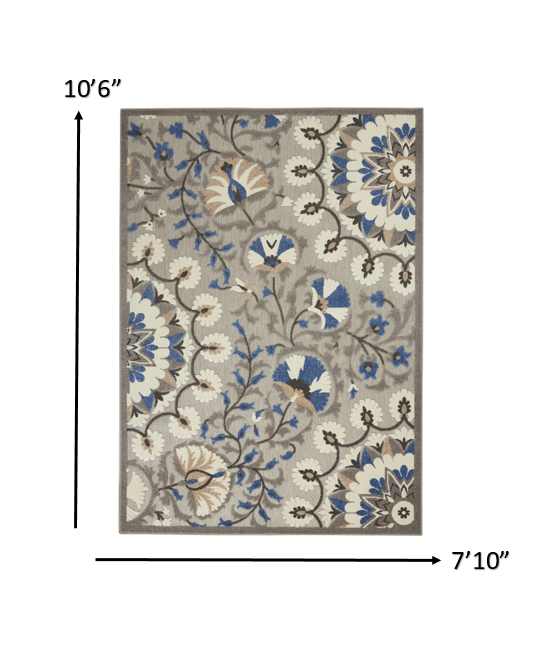 HomeRoots 8' x 11' Gray and Blue Vines Indoor Outdoor Area Rug