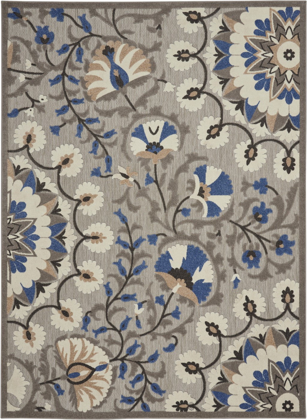 HomeRoots 8' x 11' Gray and Blue Vines Indoor Outdoor Area Rug