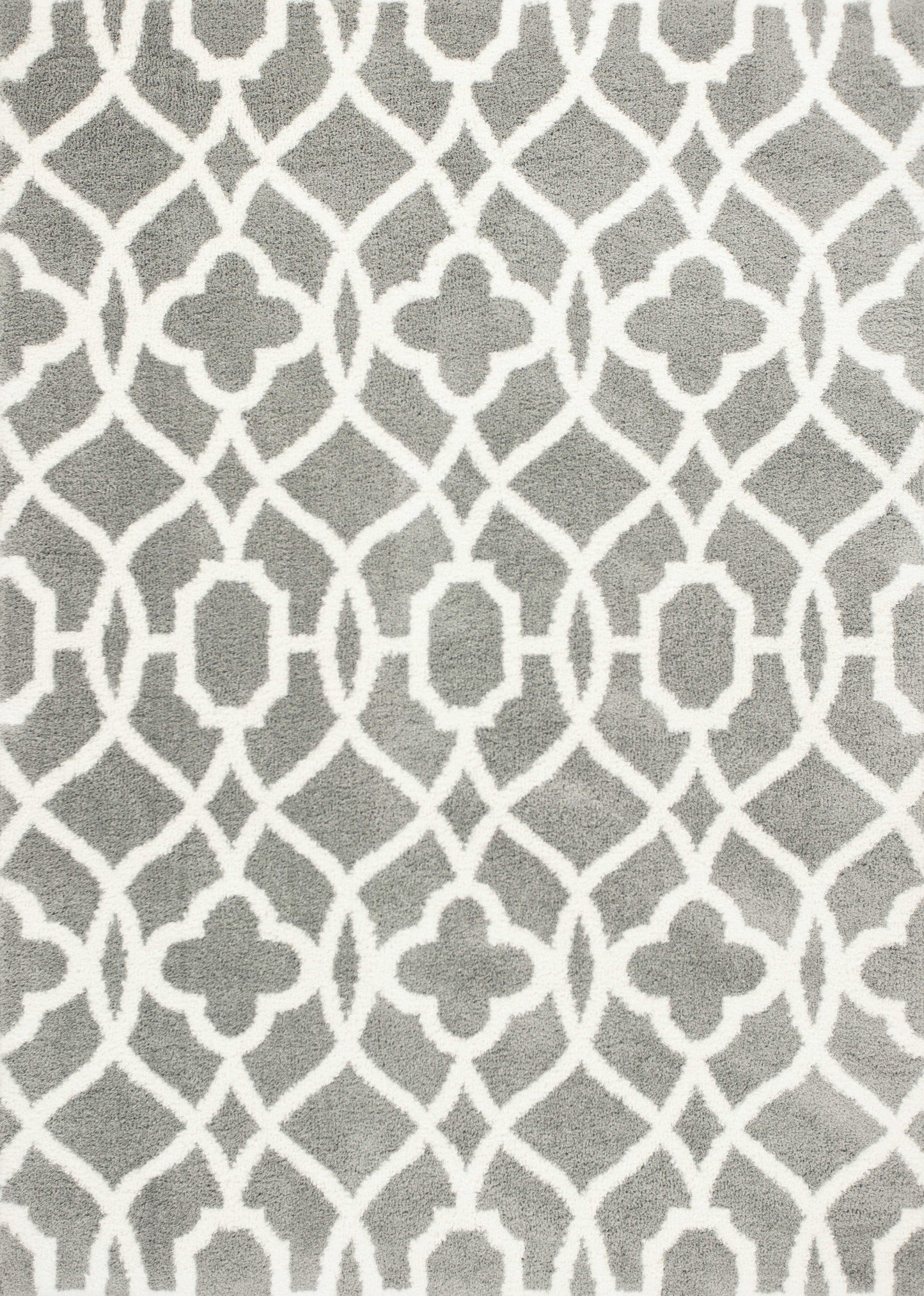 HomeRoots 8' x 11' Grey Ivory Machine Woven Ogee Indoor Shag Area Rug