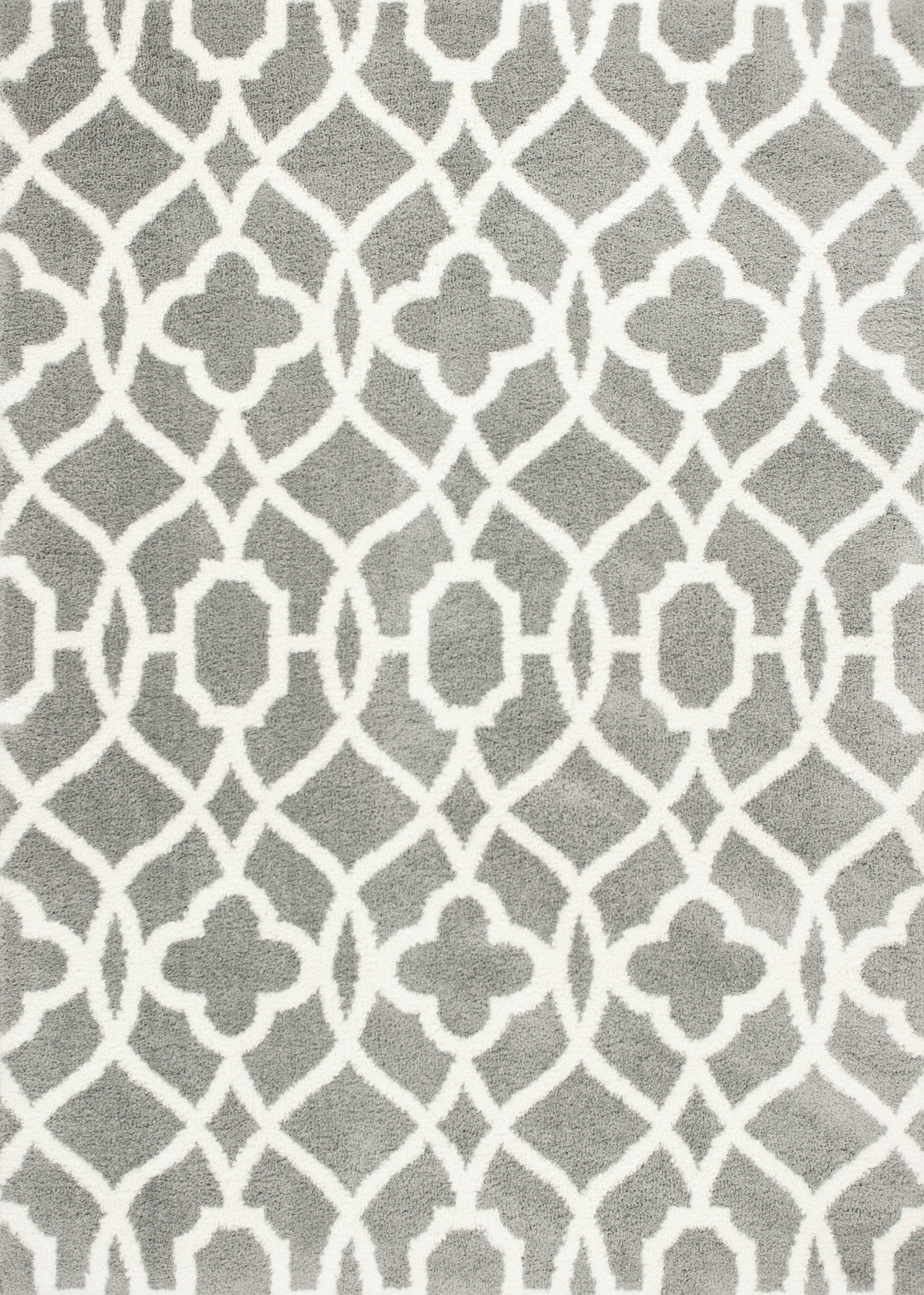 HomeRoots 8' x 11' Grey Ivory Machine Woven Ogee Indoor Shag Area Rug