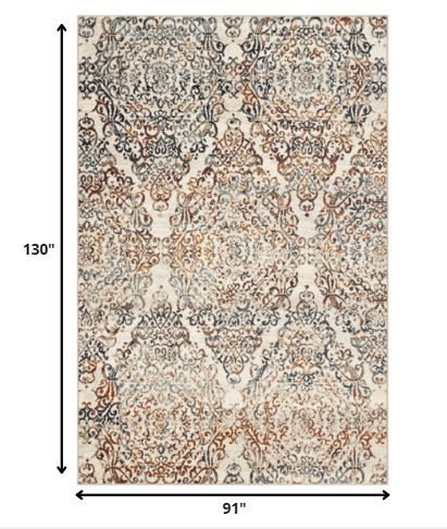 HomeRoots 8' x 11' Ivory Brown Decorative Diamond Area Rug