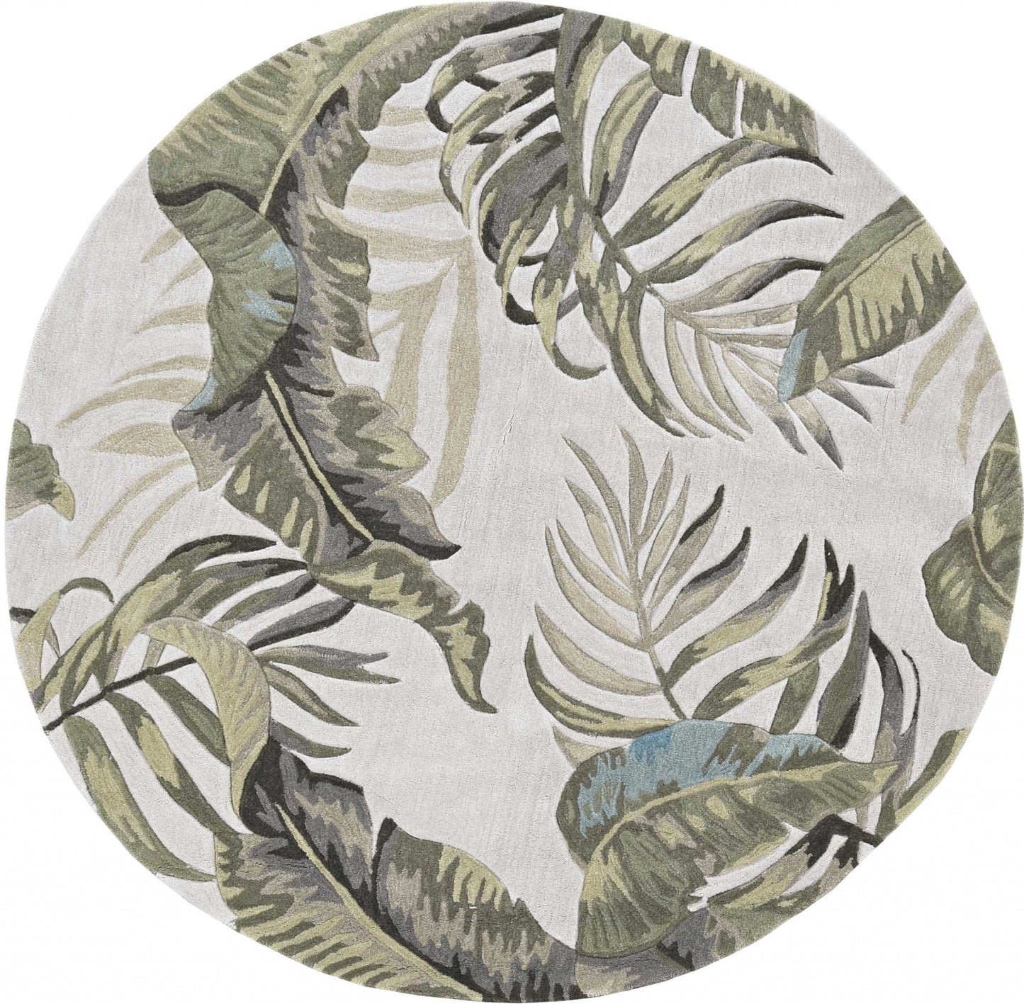 HomeRoots 8' x 11' Ivory Hand Tufted Tropical Leaves Indoor Area Rug