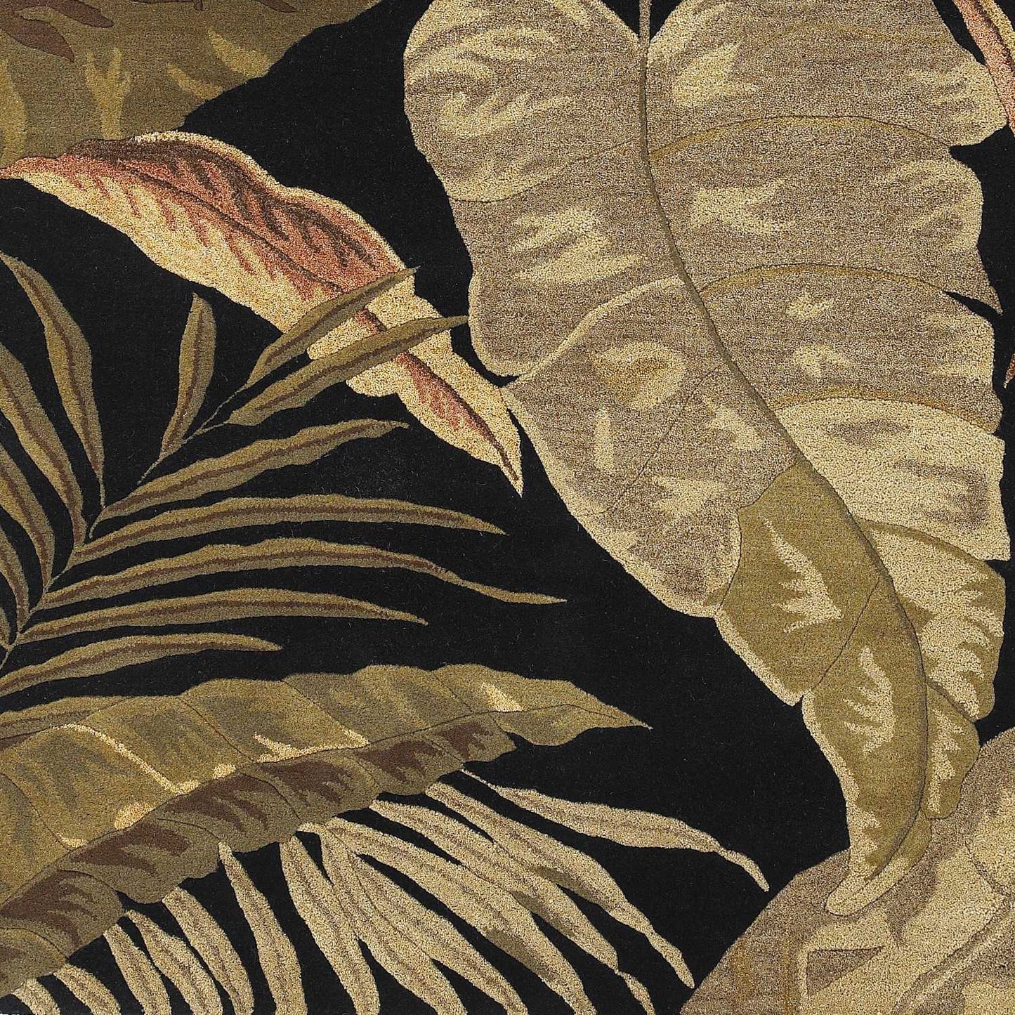 HomeRoots 8' x 11' Midnight Black Hand Tufted Tropical Leaves Indoor Area Rug