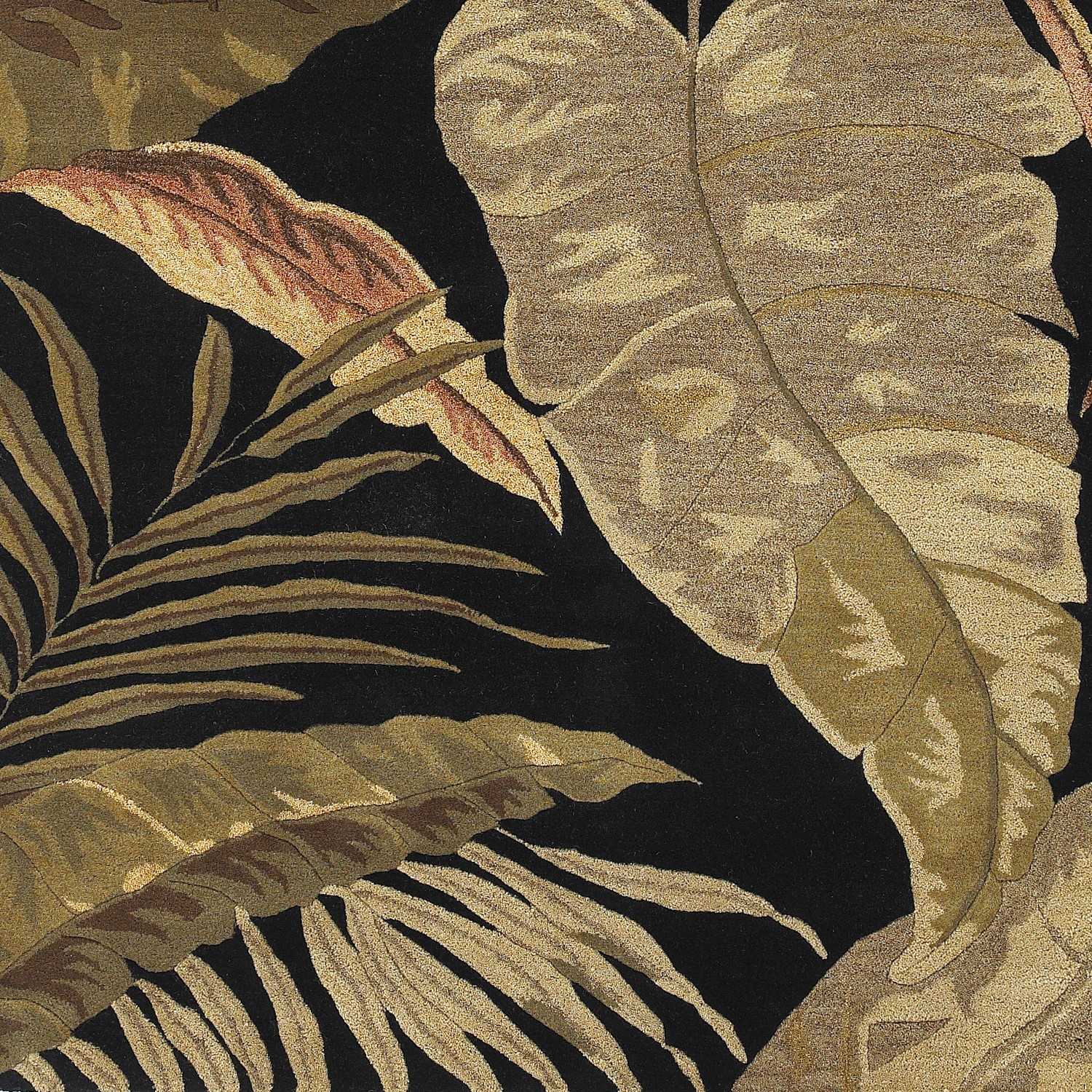 HomeRoots 8' x 11' Midnight Black Hand Tufted Tropical Leaves Indoor Area Rug