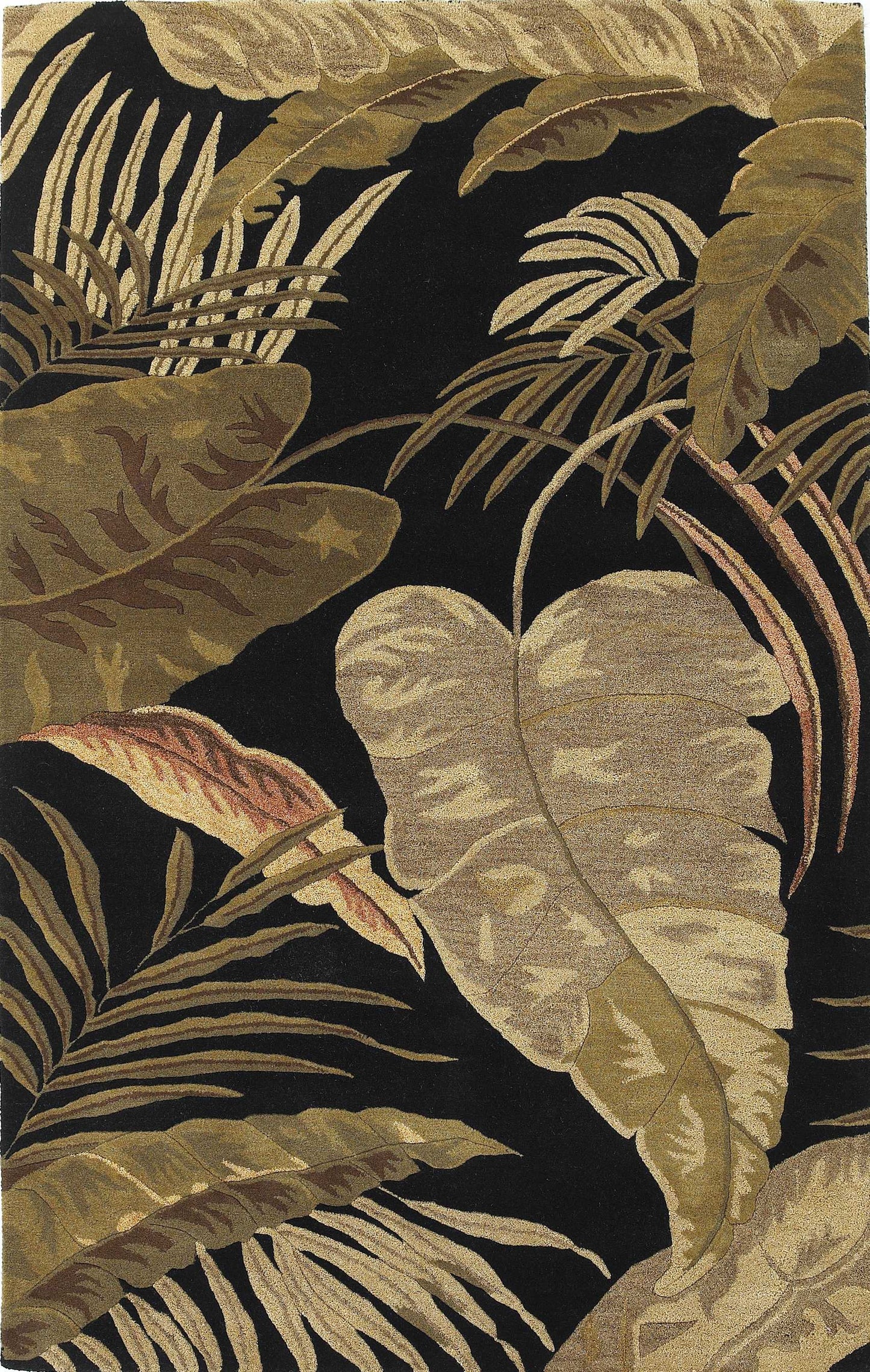 HomeRoots 8' x 11' Midnight Black Hand Tufted Tropical Leaves Indoor Area Rug
