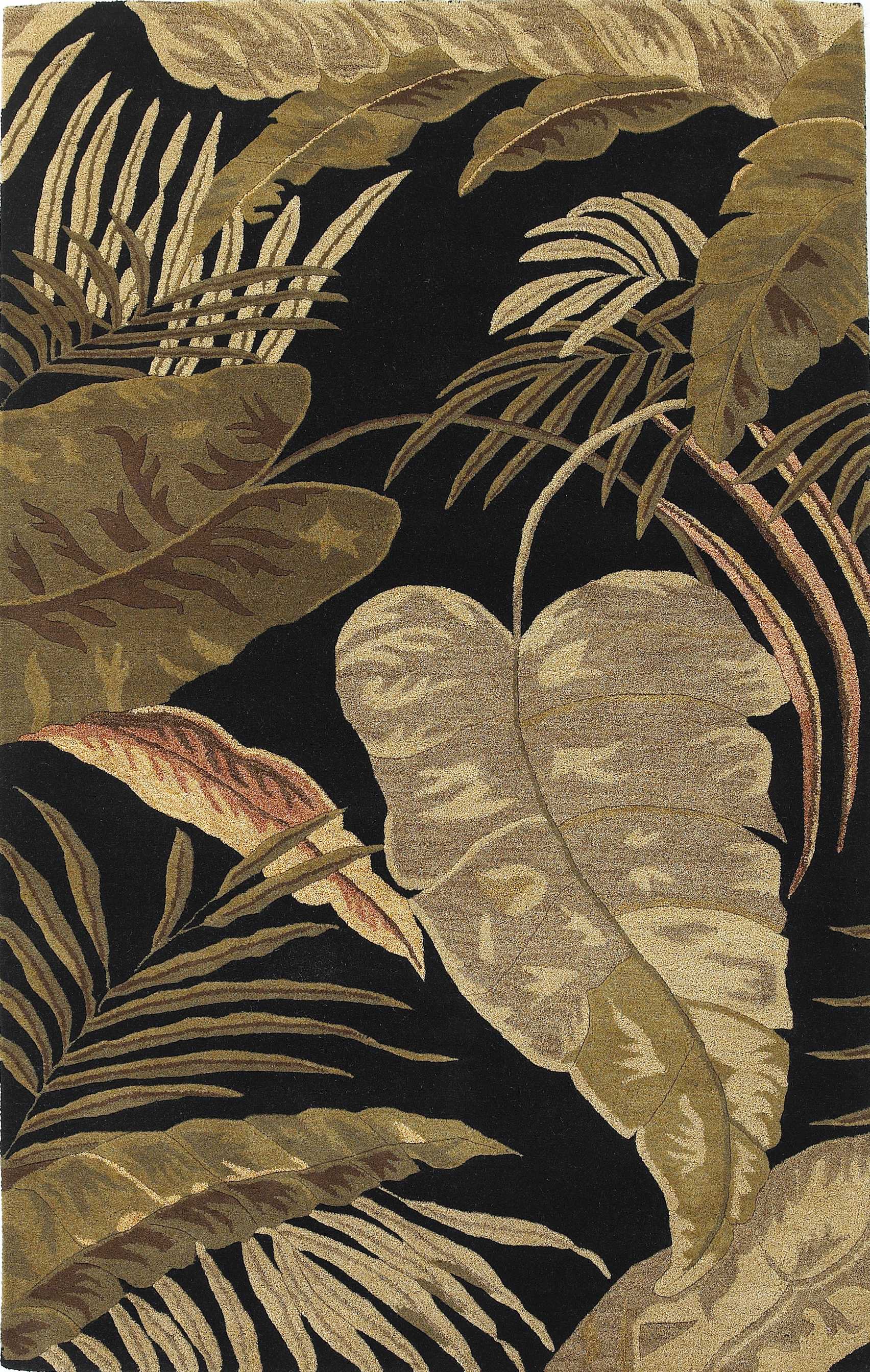 HomeRoots 8' x 11' Midnight Black Hand Tufted Tropical Leaves Indoor Area Rug