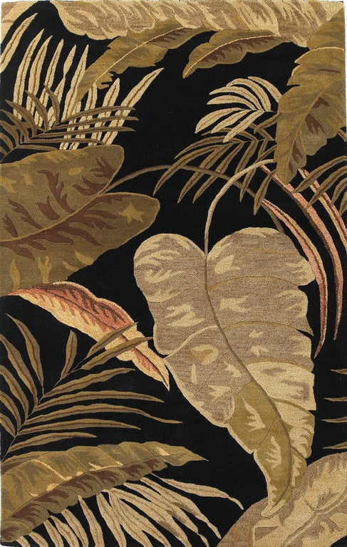 HomeRoots 8' x 11' Midnight Black Hand Tufted Tropical Leaves Indoor Area Rug