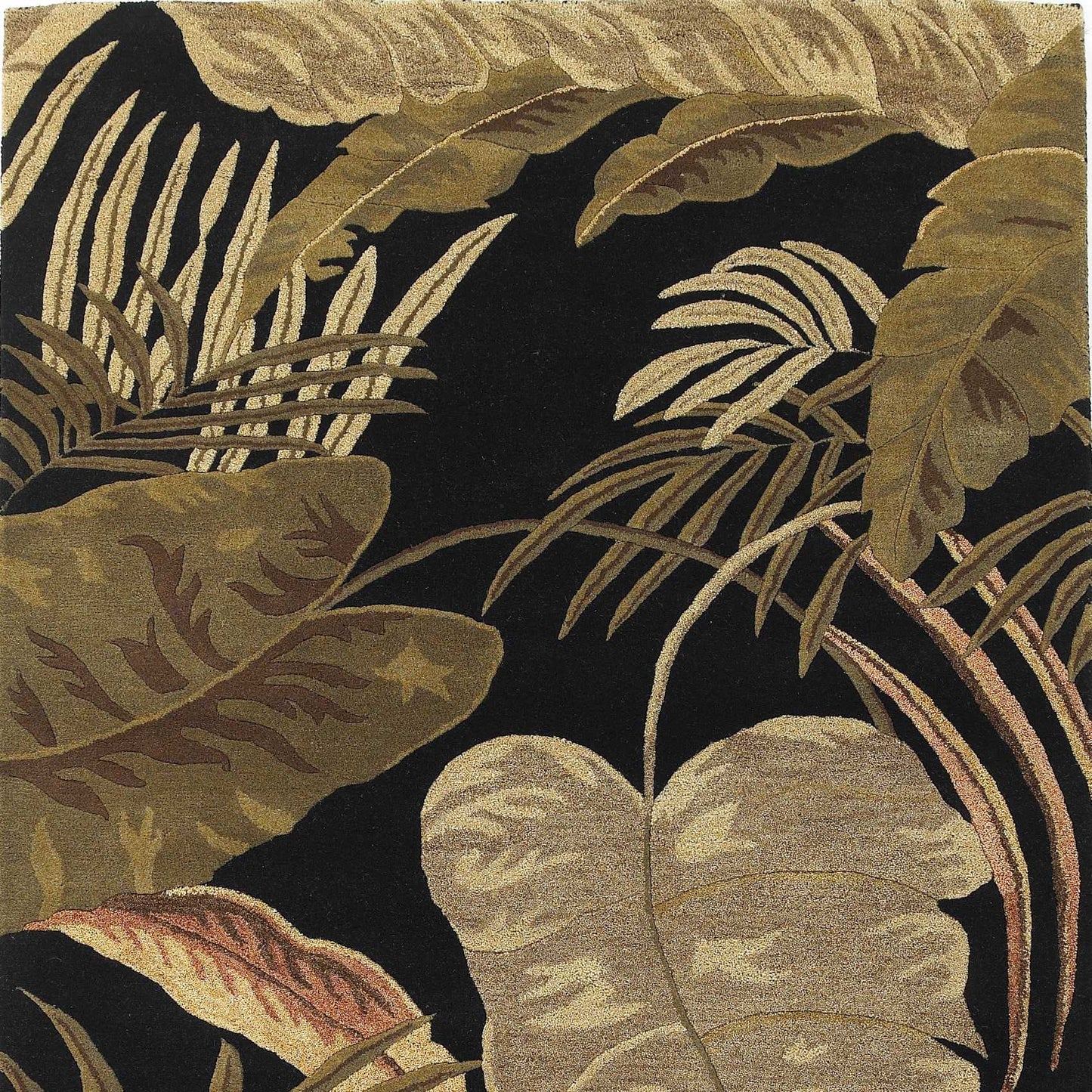 HomeRoots 8' x 11' Midnight Black Hand Tufted Tropical Leaves Indoor Area Rug