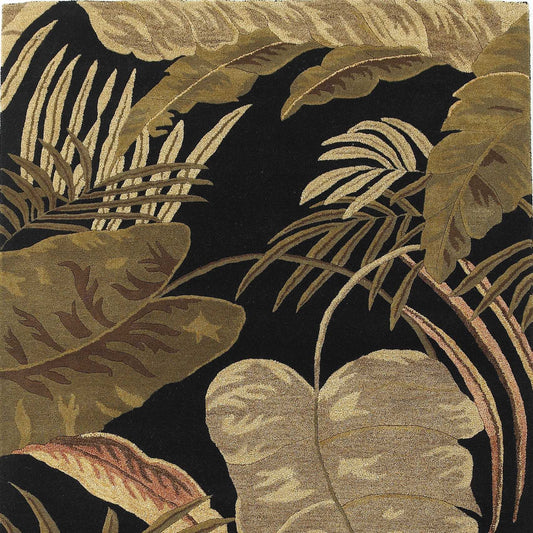 HomeRoots 8' x 11' Midnight Black Hand Tufted Tropical Leaves Indoor Area Rug