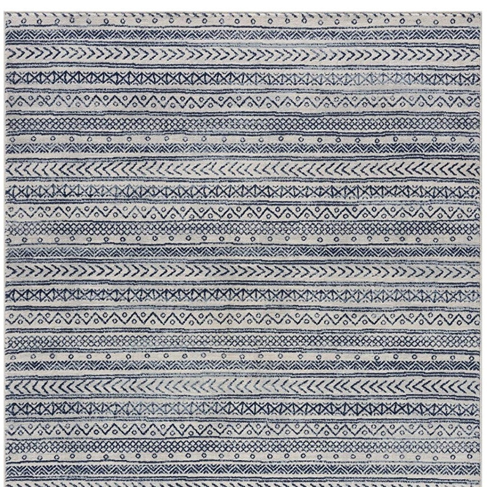 HomeRoots 8' x 11' Navy Blue Decorative Stripes Area Rug