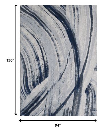 HomeRoots 8' x 11' Navy Ivory Abstract Strokes Modern Area Rug