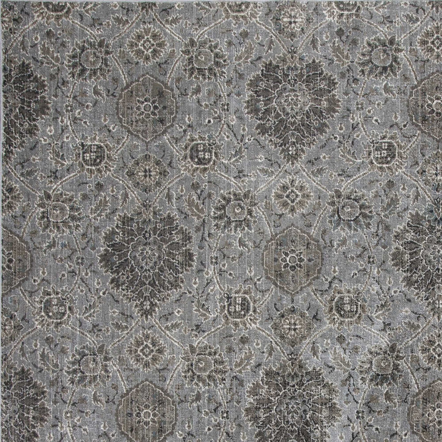 HomeRoots 8' x 11' Silver Machine Woven Traditional Floral Indoor Area Rug