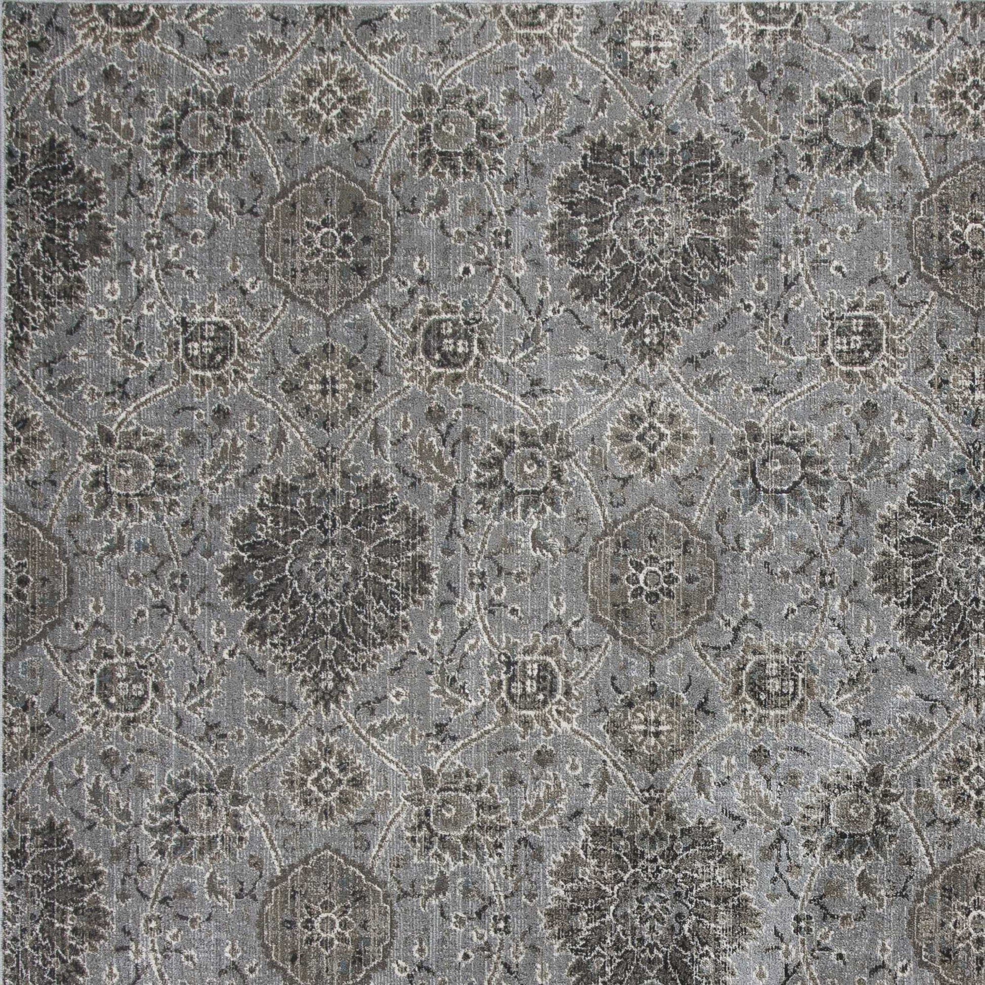 HomeRoots 8' x 11' Silver Machine Woven Traditional Floral Indoor Area Rug