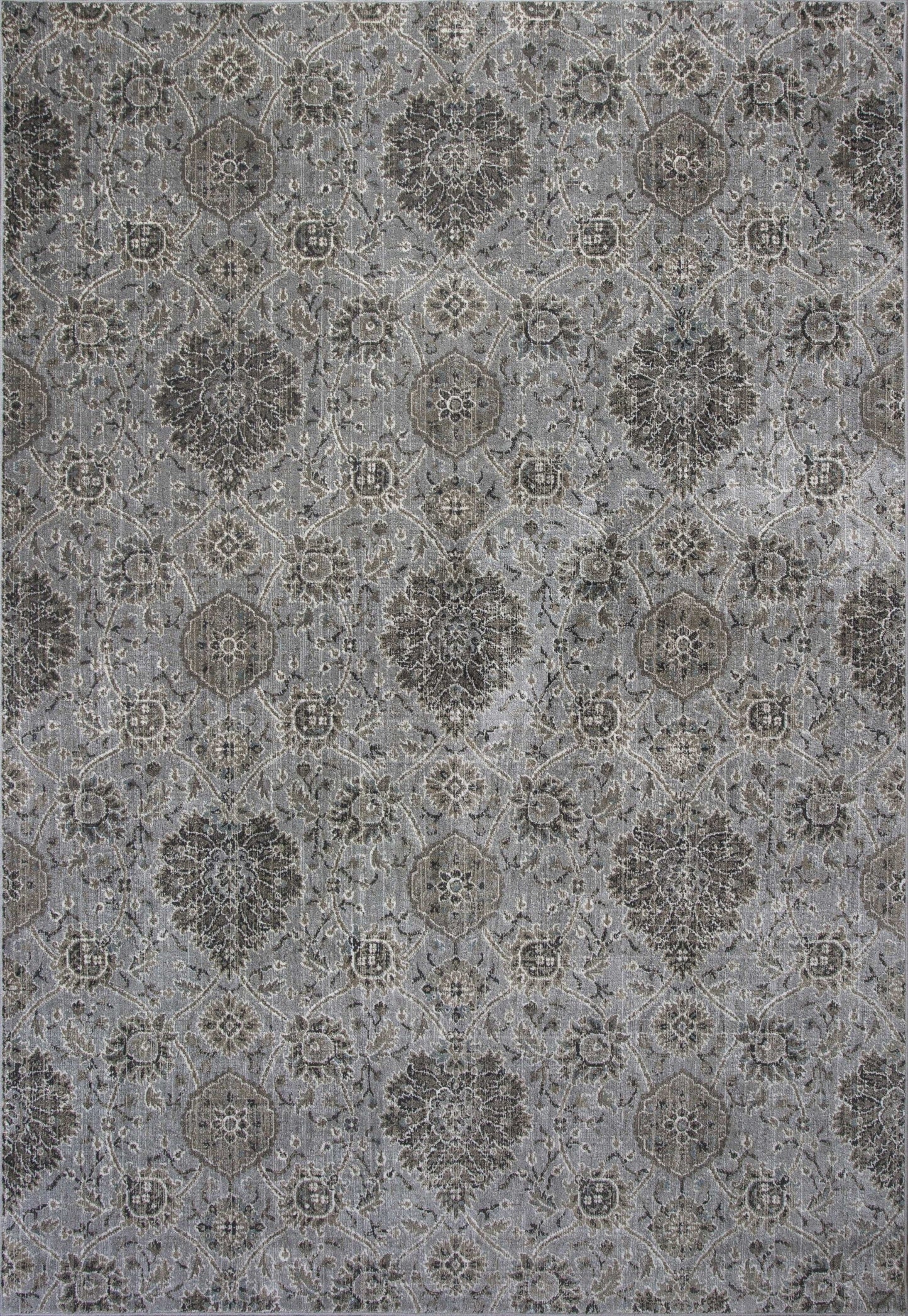 HomeRoots 8' x 11' Silver Machine Woven Traditional Floral Indoor Area Rug