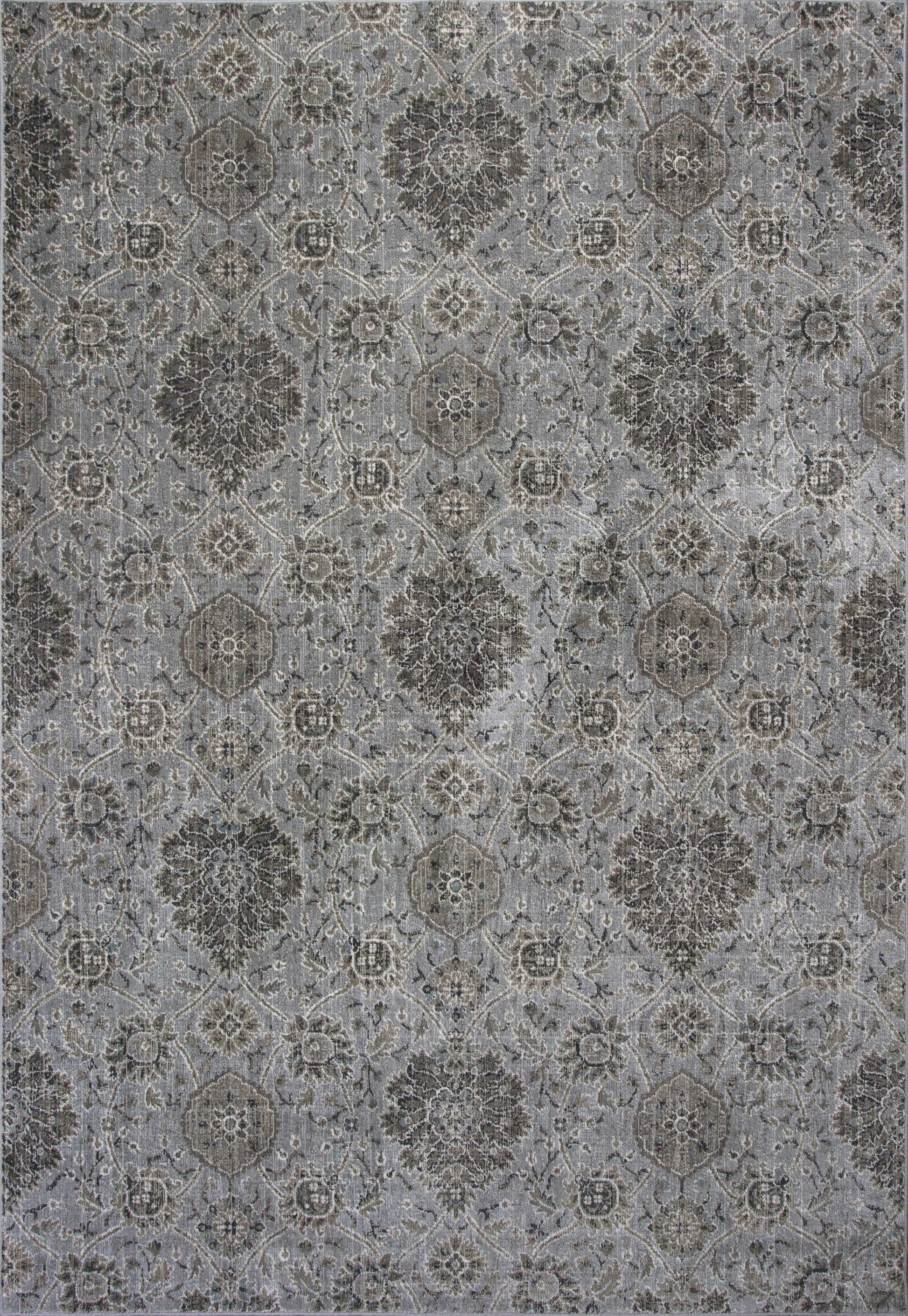 HomeRoots 8' x 11' Silver Machine Woven Traditional Floral Indoor Area Rug