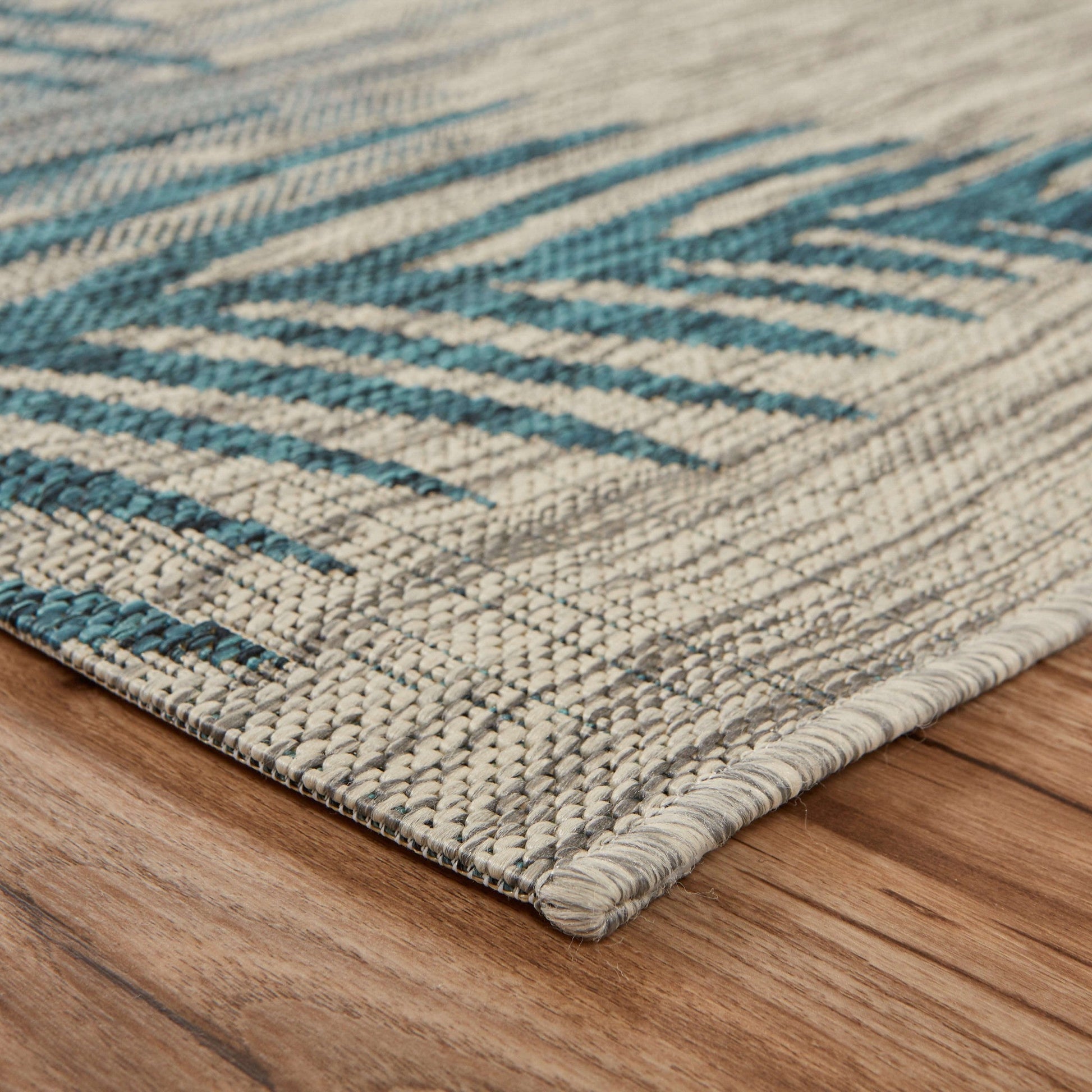 HomeRoots 8’ x 9’ Gray Palm Leaves Indoor Outdoor Area Rug