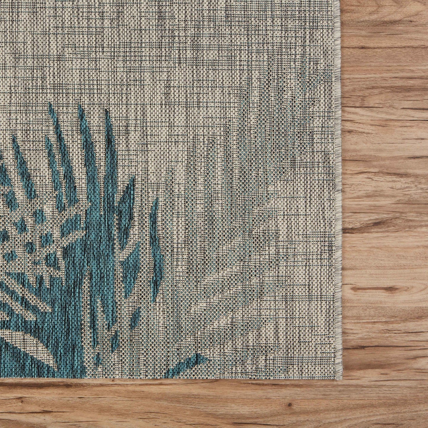 HomeRoots 8’ x 9’ Gray Palm Leaves Indoor Outdoor Area Rug