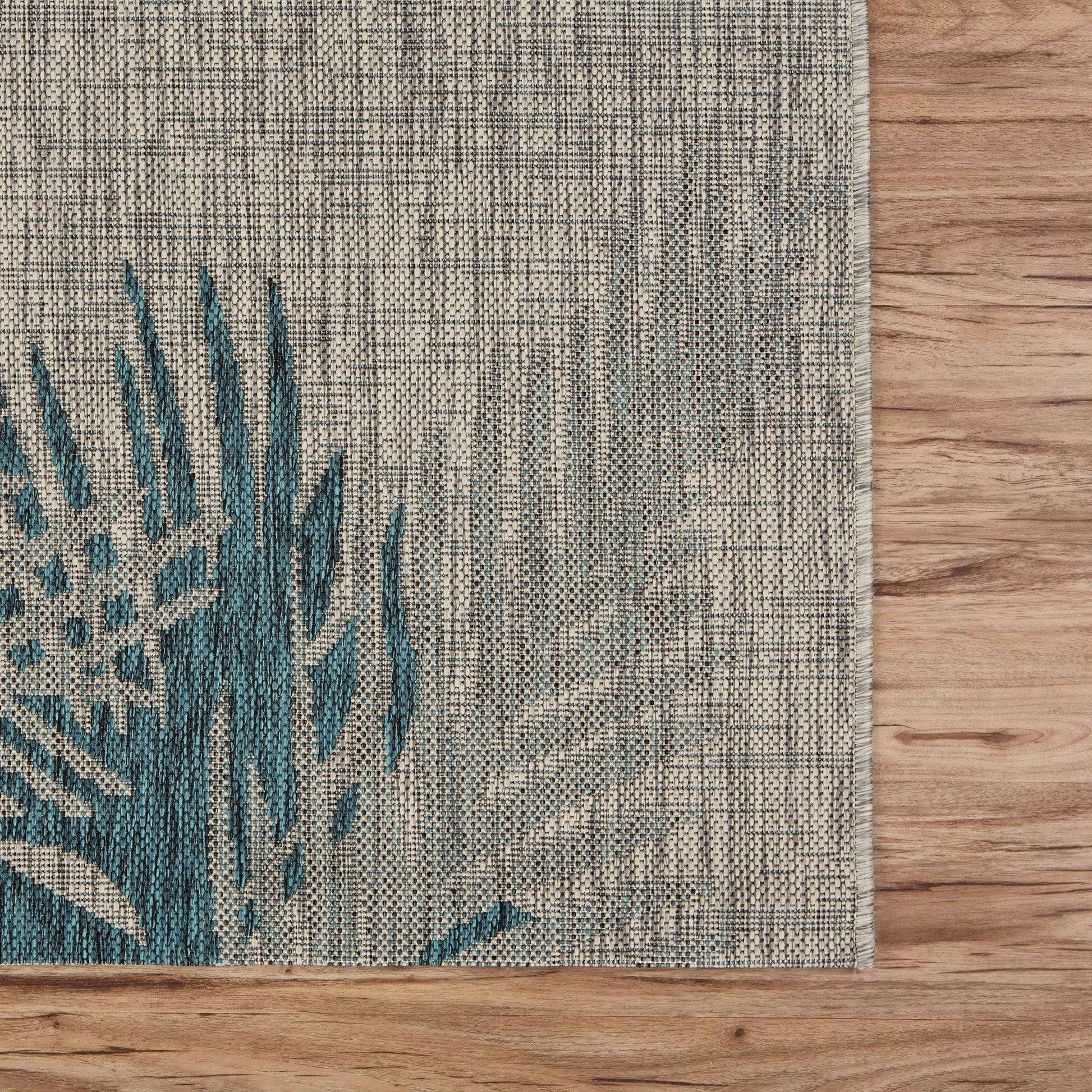 HomeRoots 8’ x 9’ Gray Palm Leaves Indoor Outdoor Area Rug