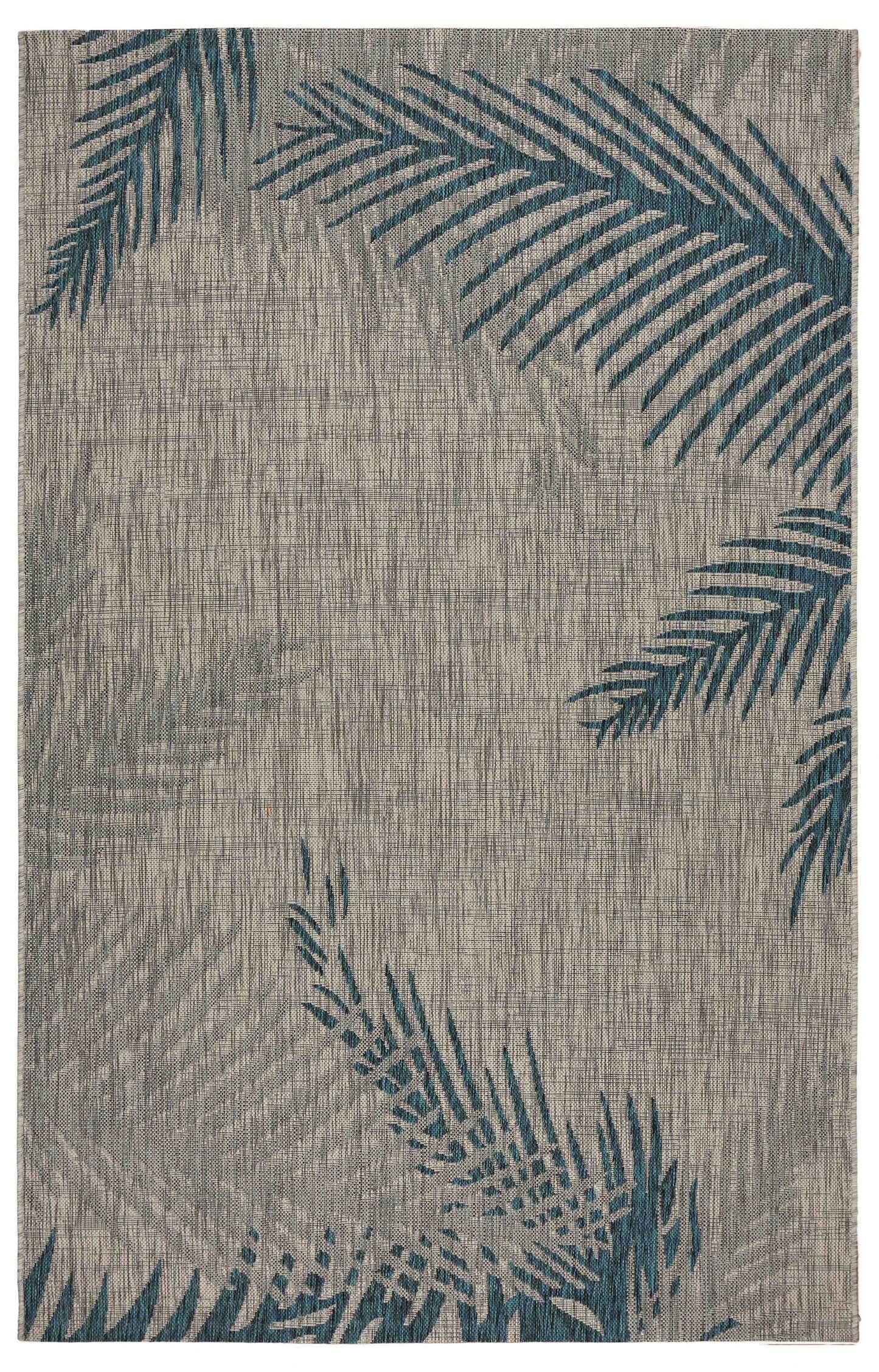 HomeRoots 8’ x 9’ Gray Palm Leaves Indoor Outdoor Area Rug