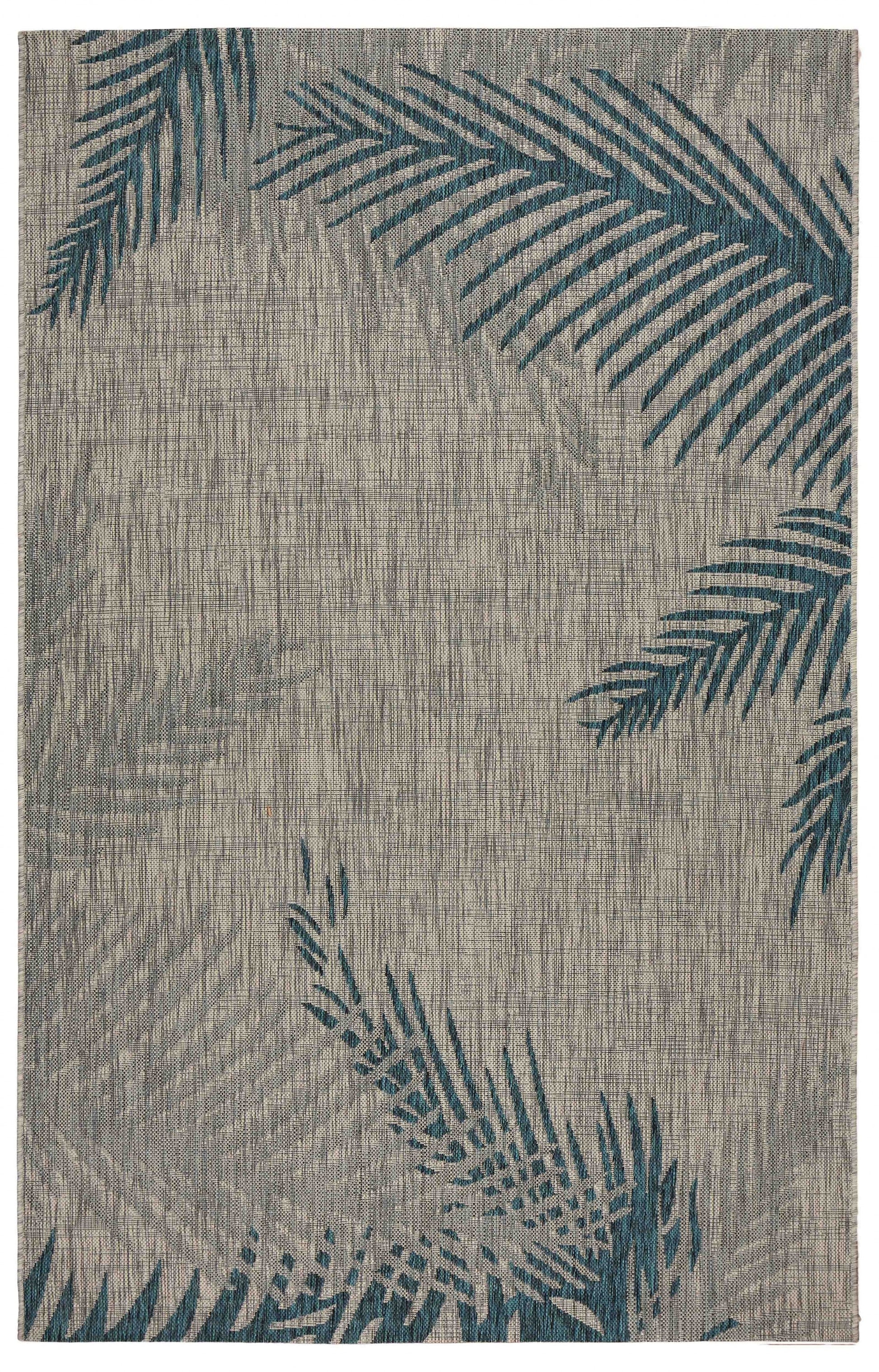 HomeRoots 8’ x 9’ Gray Palm Leaves Indoor Outdoor Area Rug