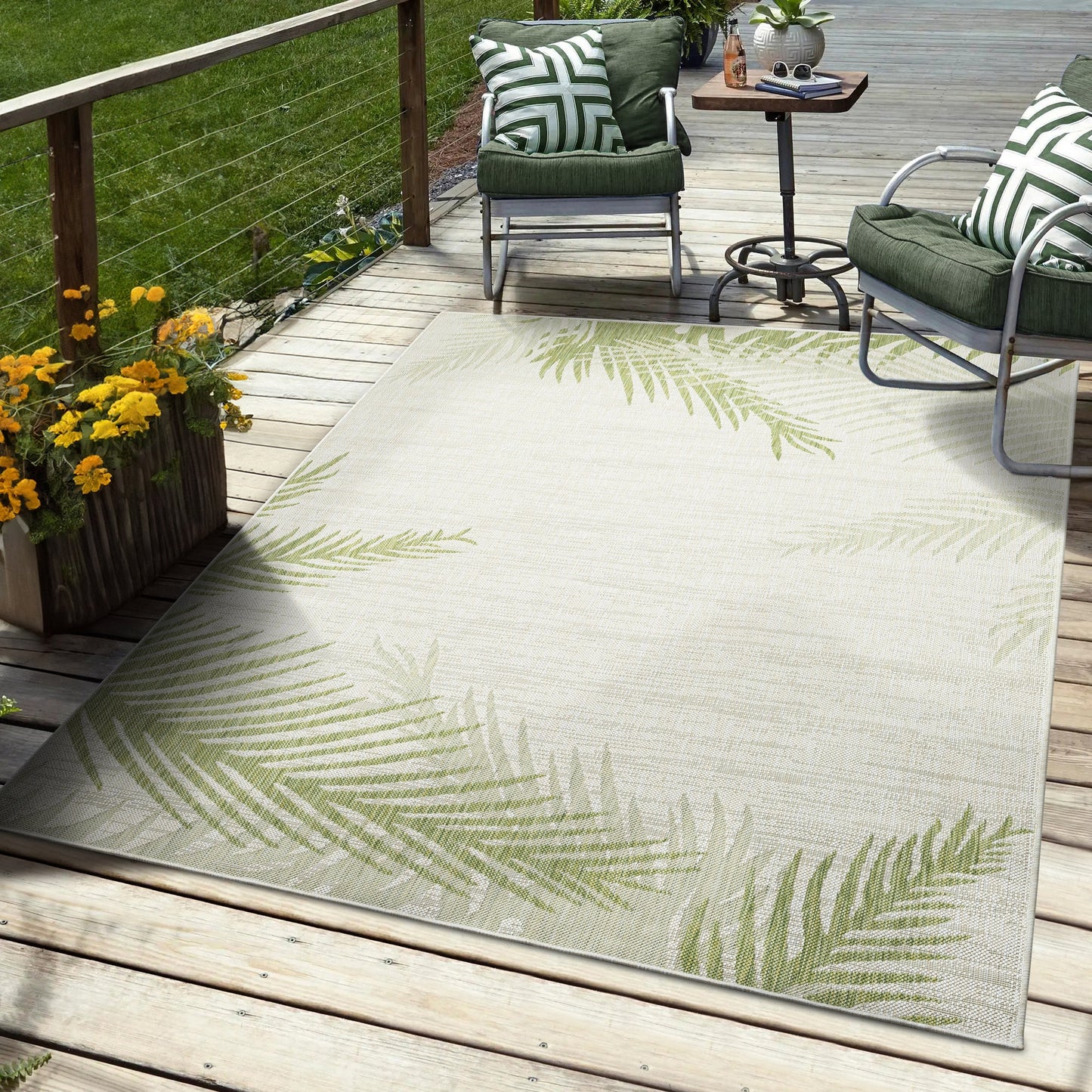 HomeRoots 8’ x 9’ Green Palms Indoor Outdoor Area Rug