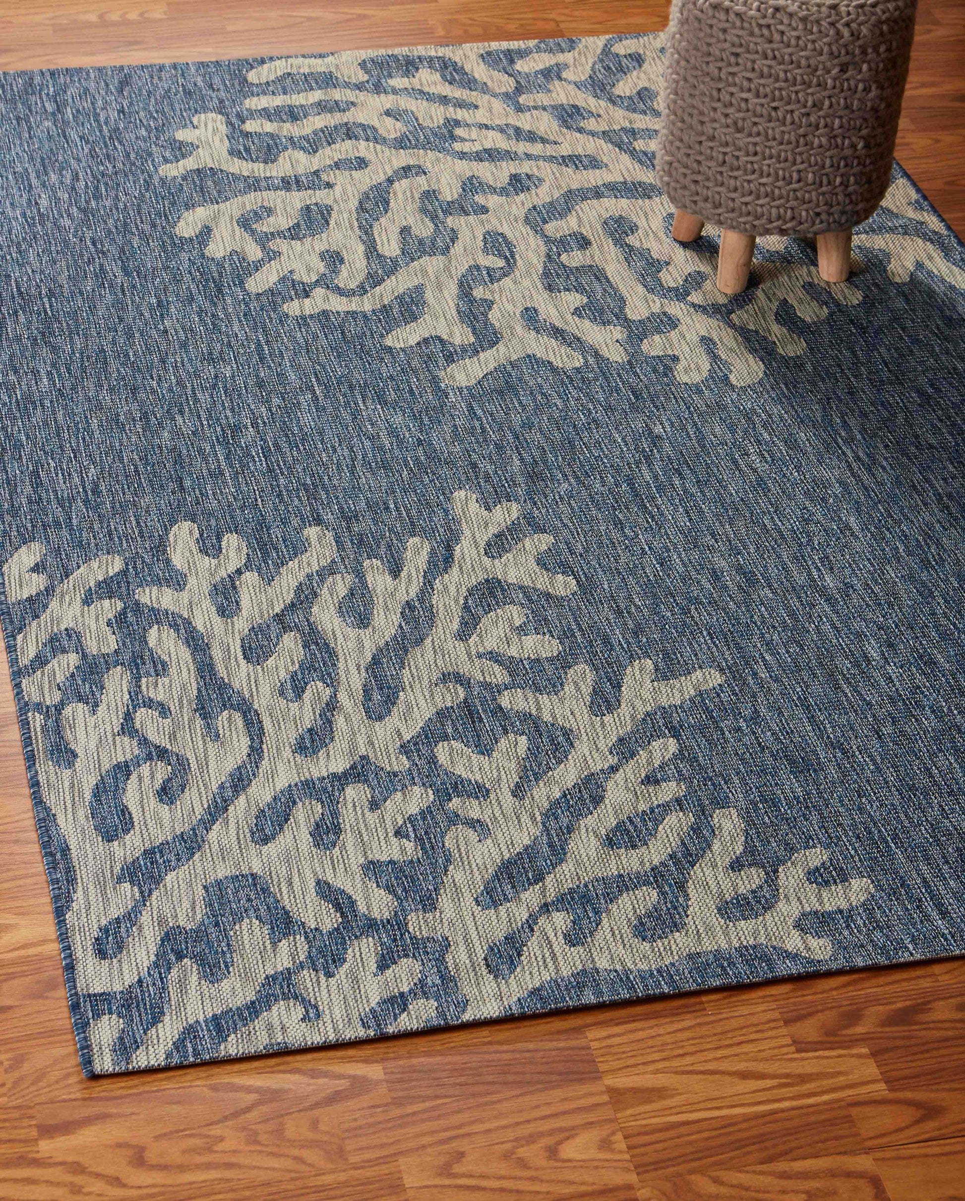 HomeRoots 8’ x 9’ Navy Coral Reef Indoor Outdoor Area Rug