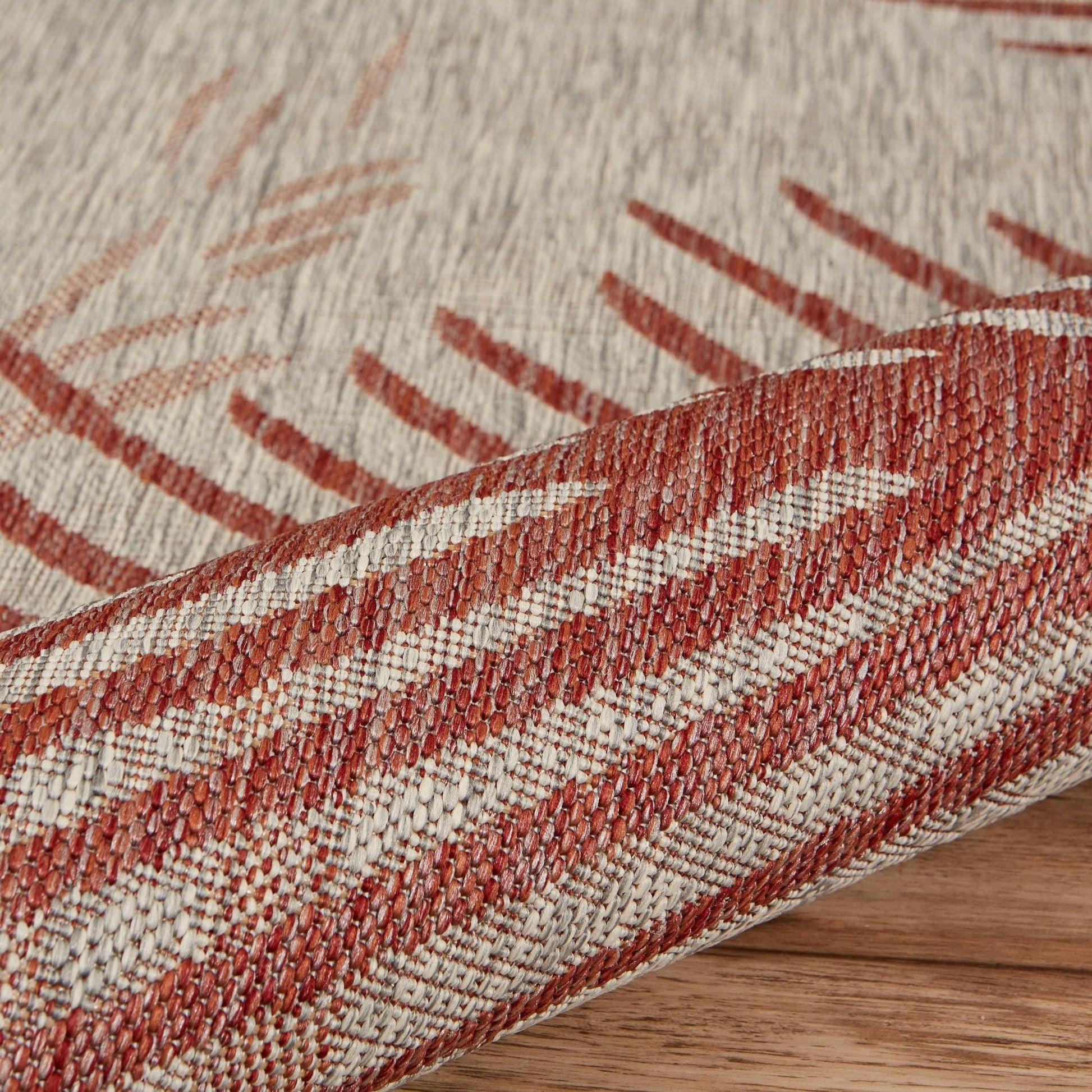 HomeRoots 8’ x 9’ Palm Leaves Indoor Outdoor Area Rug in Red Finish