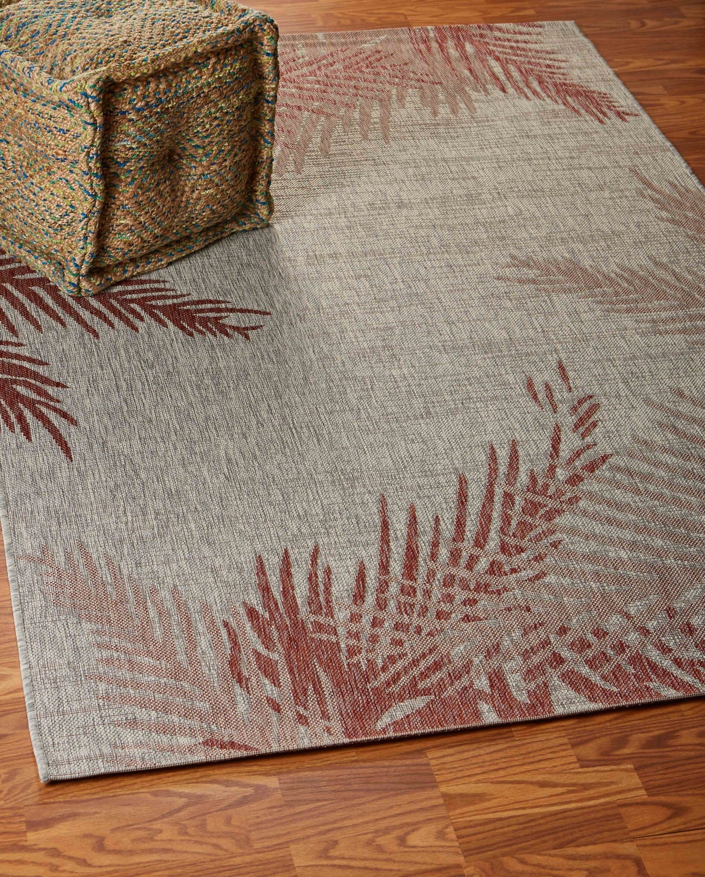 HomeRoots 8’ x 9’ Palm Leaves Indoor Outdoor Area Rug in Red Finish